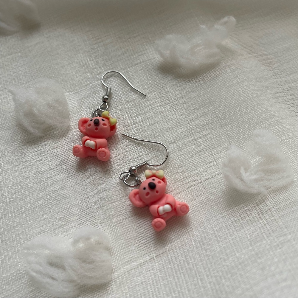 Koala Charm Earrings Bow Handmade Kawaii Coquette Dainty Animal Jewelry Gift